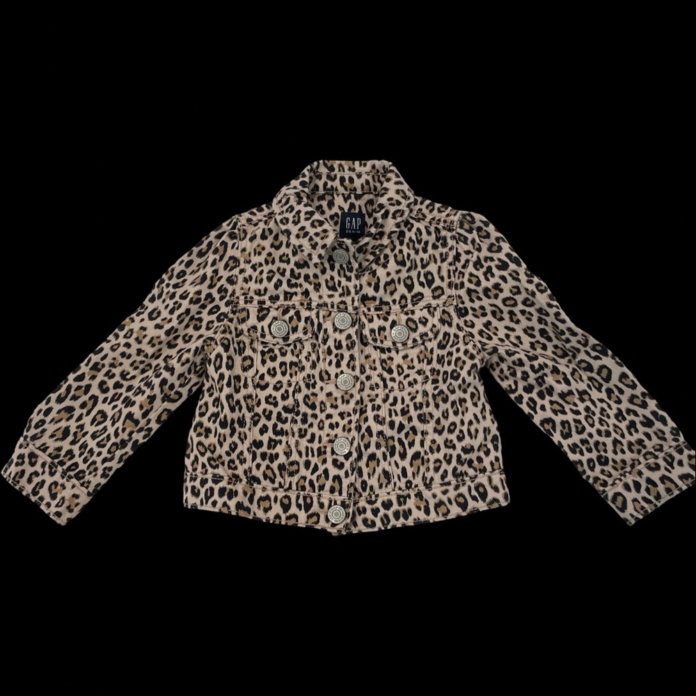 EUC Gap Toddler Girl 2T Leopard Denim Jacket